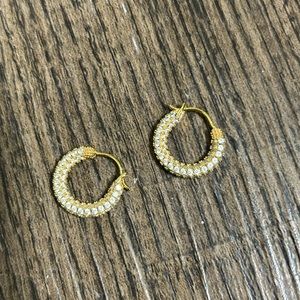Luv AJ classic mini hoops gold with diamonds